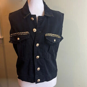 Free People sleeveless Upcycled black denim button down Jean vest jacket